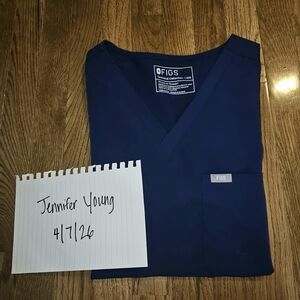 Figs Navy V-Neck Medical Scrub Top